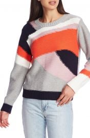 1 STATE Abstract Colorblock Crewneck Cotton Sweater   Nordstrom at Nordstrom